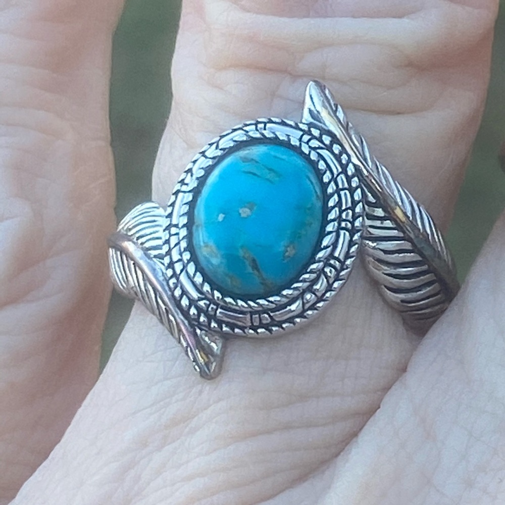 Bradford Exchange Free Spirit Turquoise .925 Sterling Silver Ring feather design